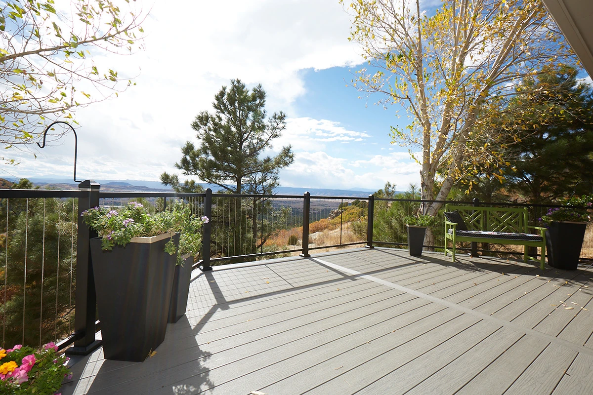 Vertical cable railing on mountain home