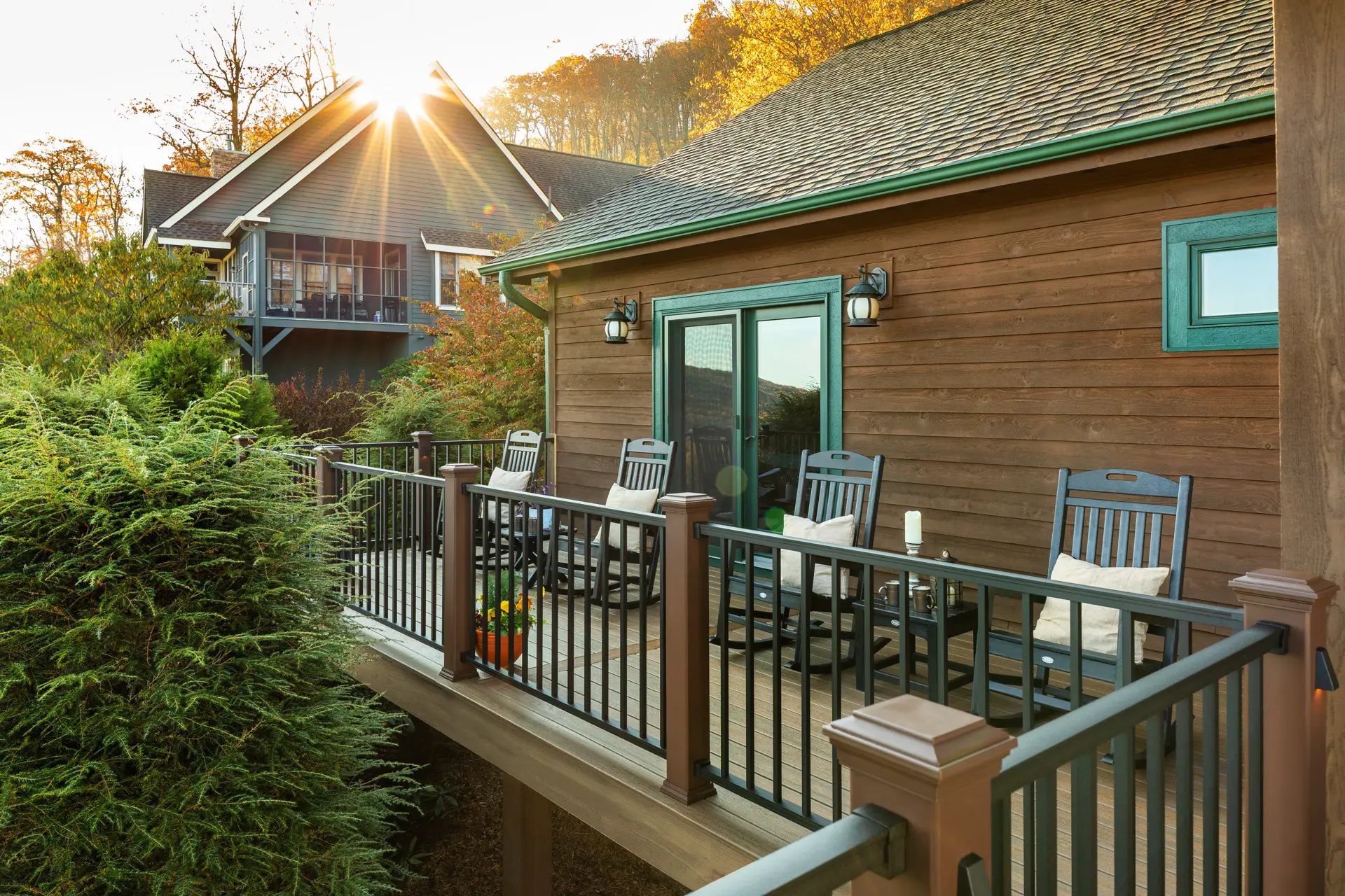 Railing on sunny house porch