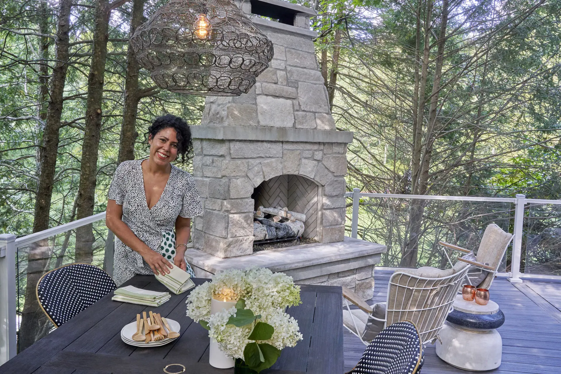 Glass railing at outdoor dining area