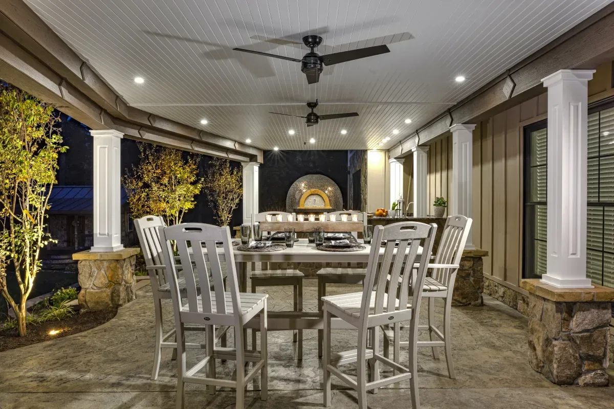 Soffit lighting under deck at night